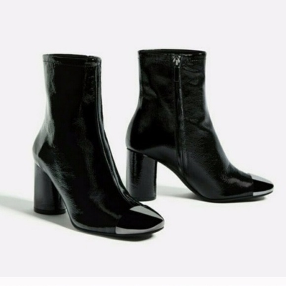 Zara Shoes - Zara High Heel Leather Booties W/Metallic Toe -38
